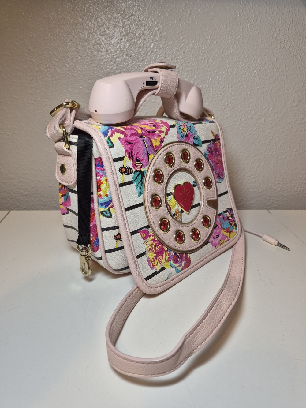 Betsey Johnson Pink Floral Retro Phone Crossbody Bag with Gold Accents - Picture 10 of 10